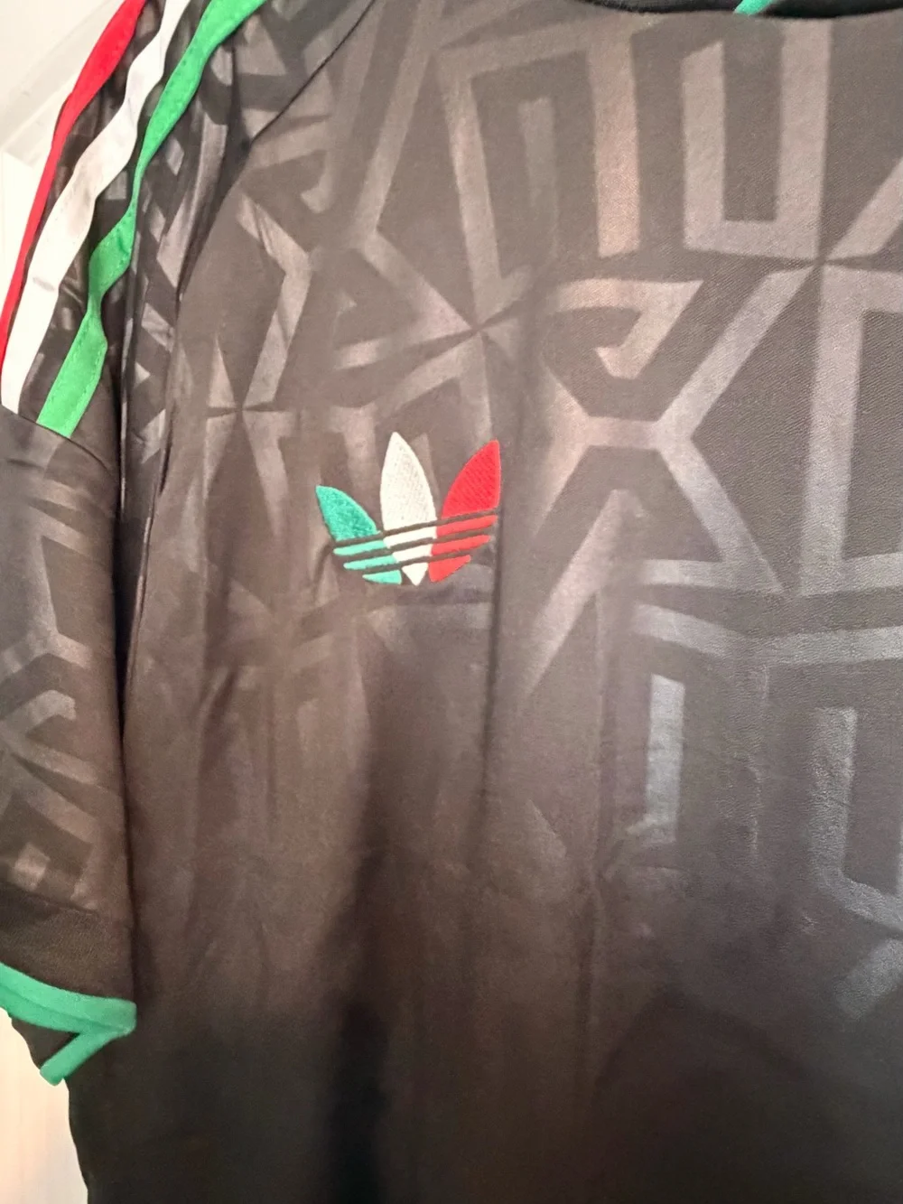 adidas Mexico Black Soccer Jersey with Green & Red Trim